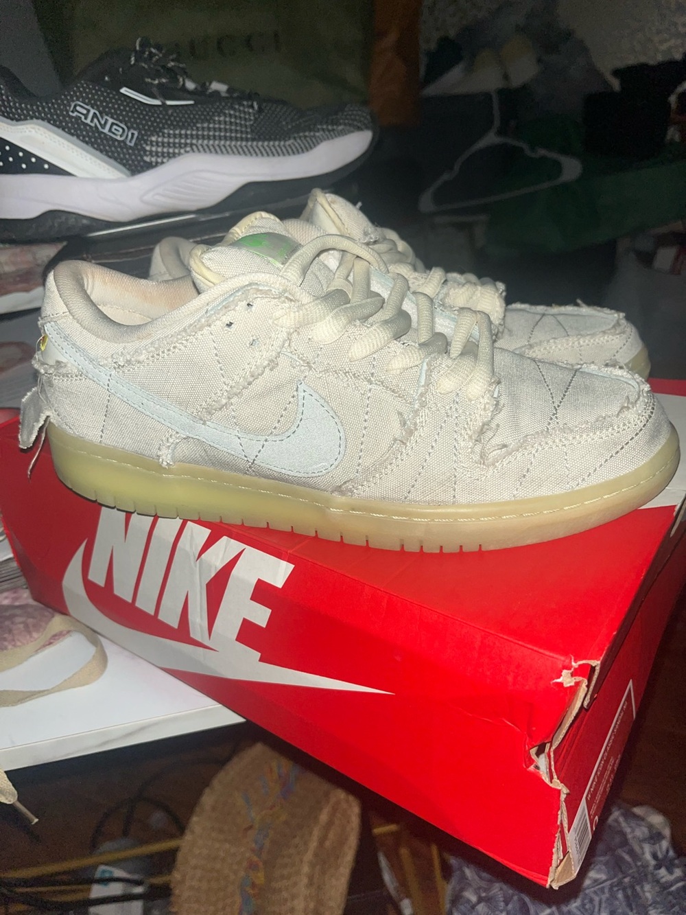 Glo n Dark Nike Men’s SB MUMMY HJ JO' Dunk Low Canvas Sneaker in Cream